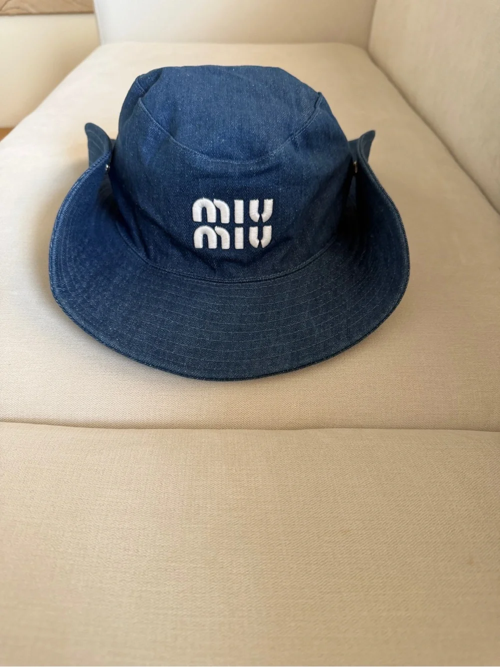 Miu Miu Drill Blue Denim Hat with White Logo  no label